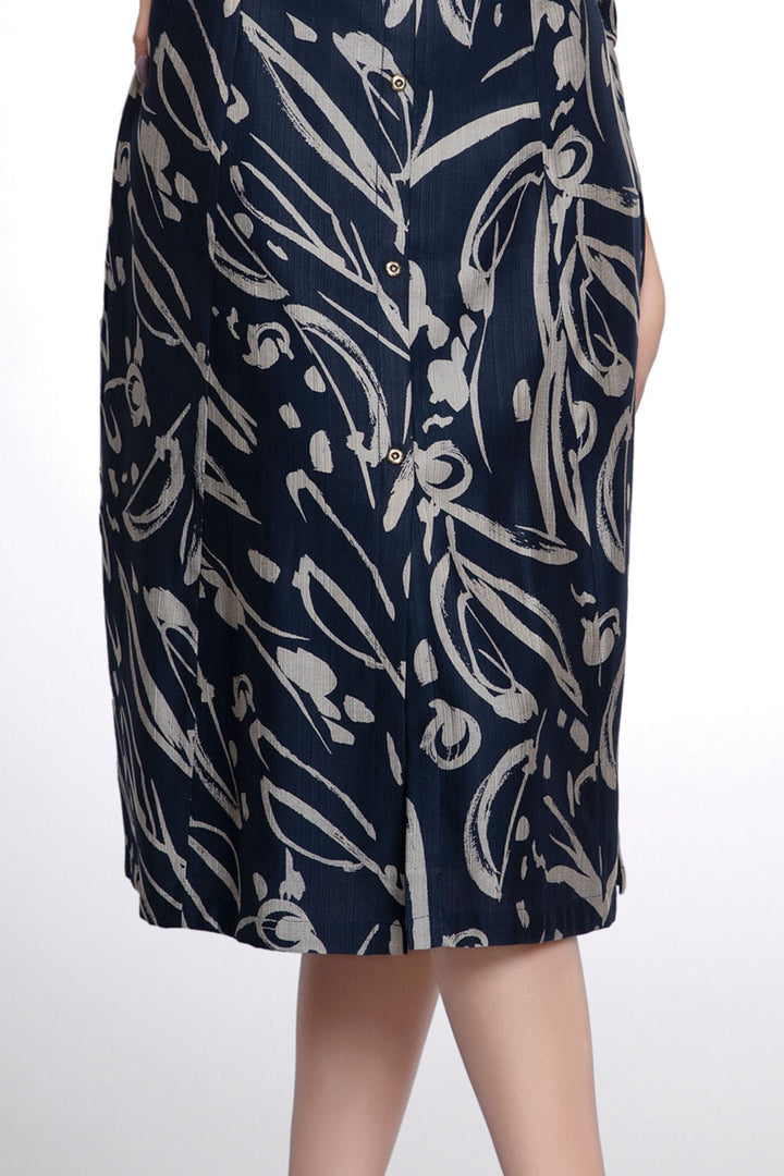 Navy Blue Abstract Print A-line Cut Calf Length Kurti