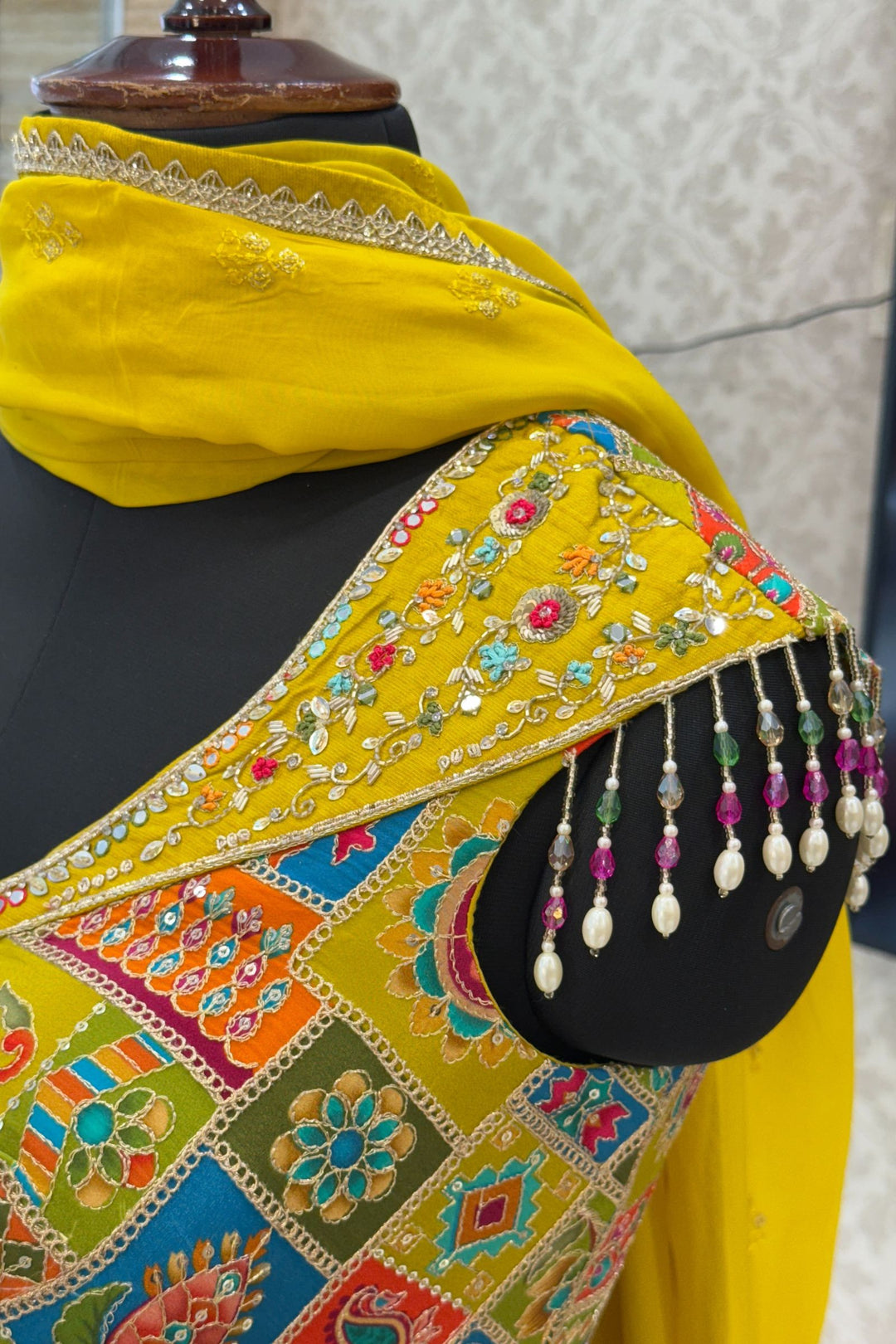 Liril Green Zardozi, Stone and Beads work with Multicolor Digital Print Crop Top Lehenga