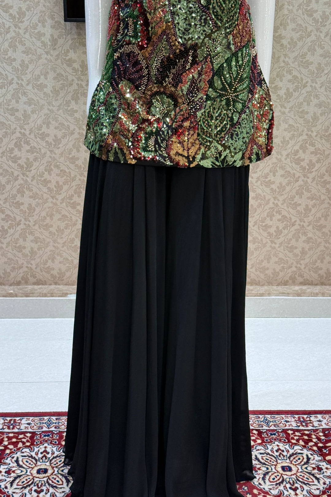 Black Halter Neck Palazzo Salwar Suit with Beads and Sequins Detailing