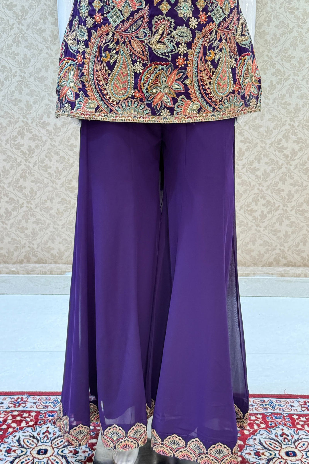 Purple Multicolor Embroidery, Sequins and Zari work Palazzo Salwar Suit