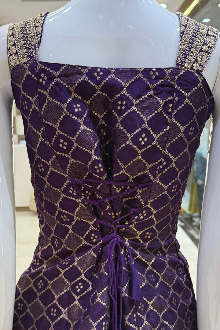 Purple Banaras Zari, Sequins and Zari Thread work Palazzo Suit Set