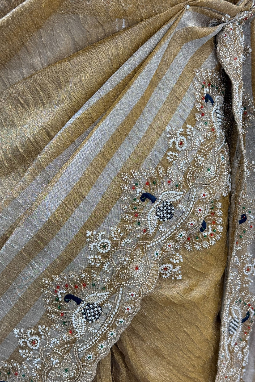 Gold Beads, Sequins, Zari and Thread work Saree