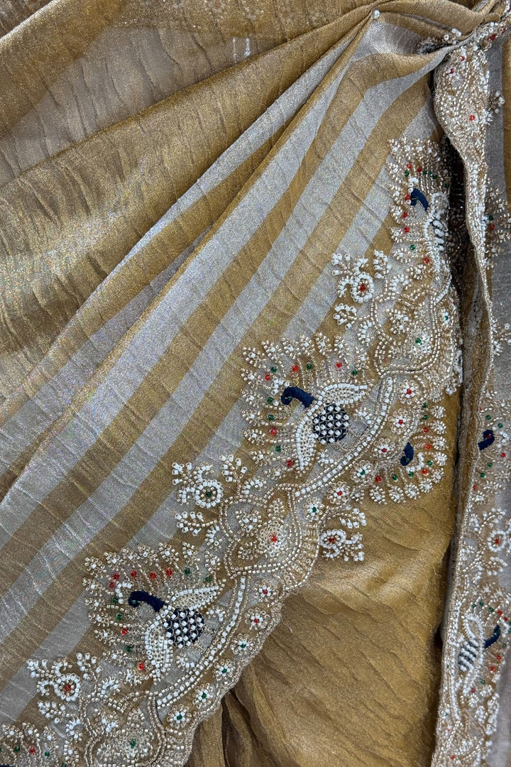Gold Beads, Sequins, Zari and Thread work Saree
