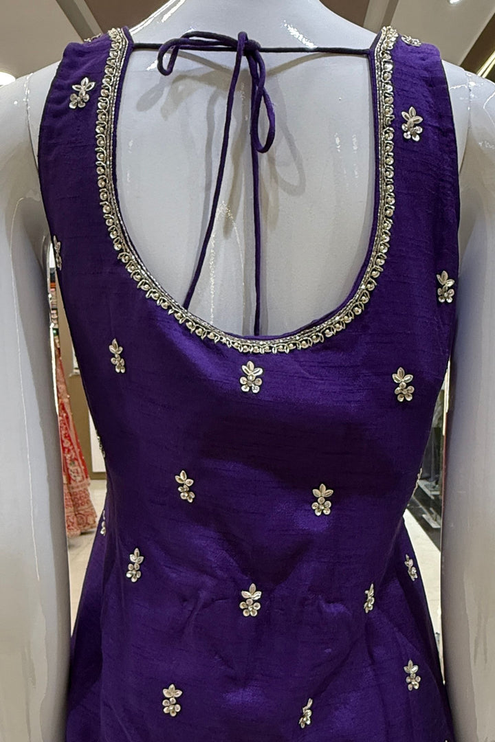 Purple Zardozi, Stone, Beads, Sequins and Pearl work Palazzo Salwar Suit