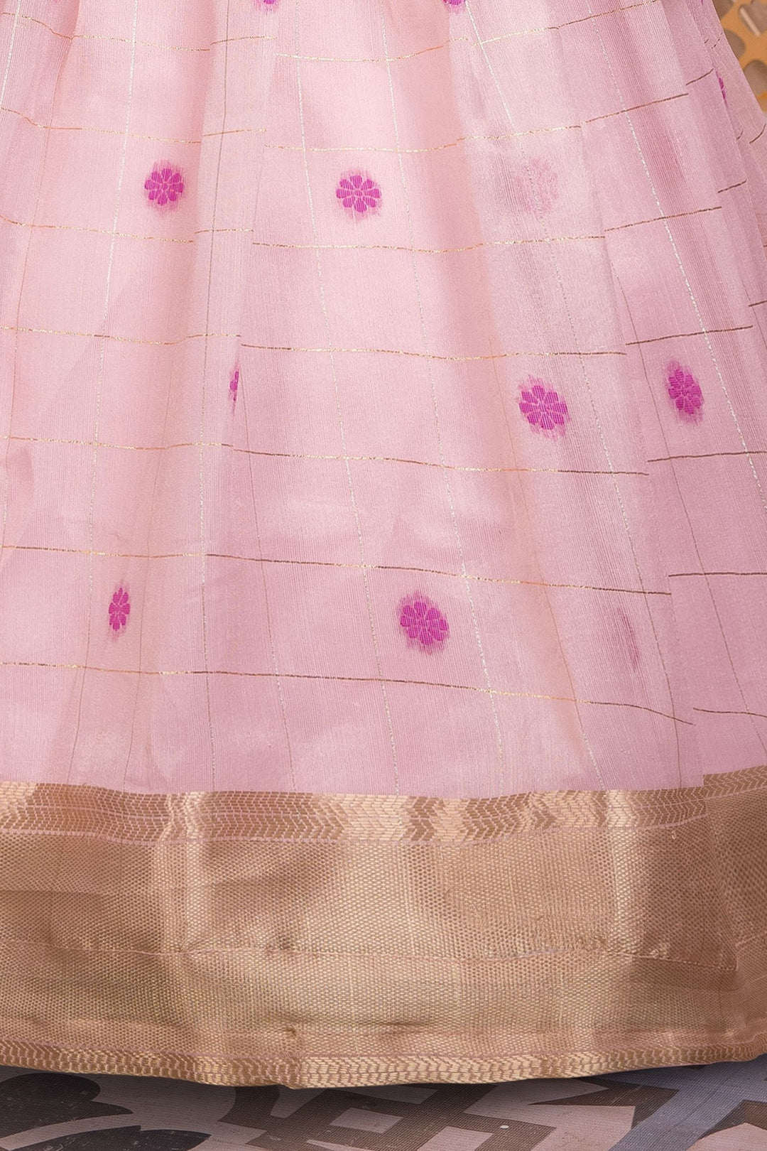 Wine with Light Pink Zardozi, Stone, Beads and Banaras Zari work Lehenga Choli for Girls