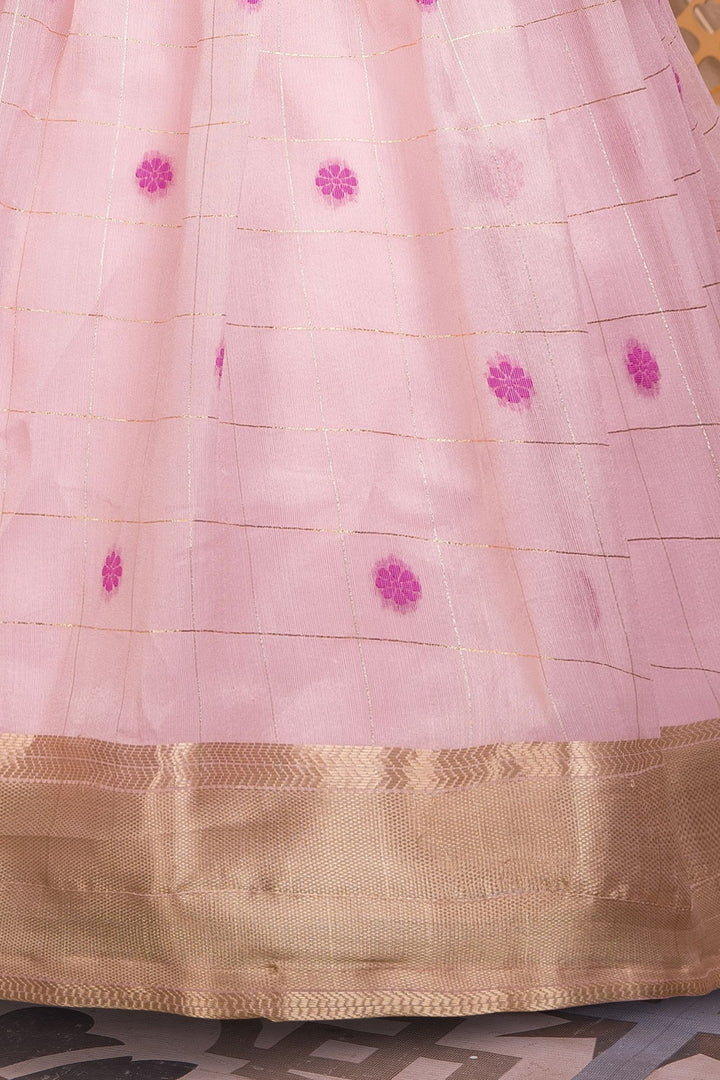 Wine with Light Pink Zardozi, Stone, Beads and Banaras Zari work Lehenga Choli for Girls