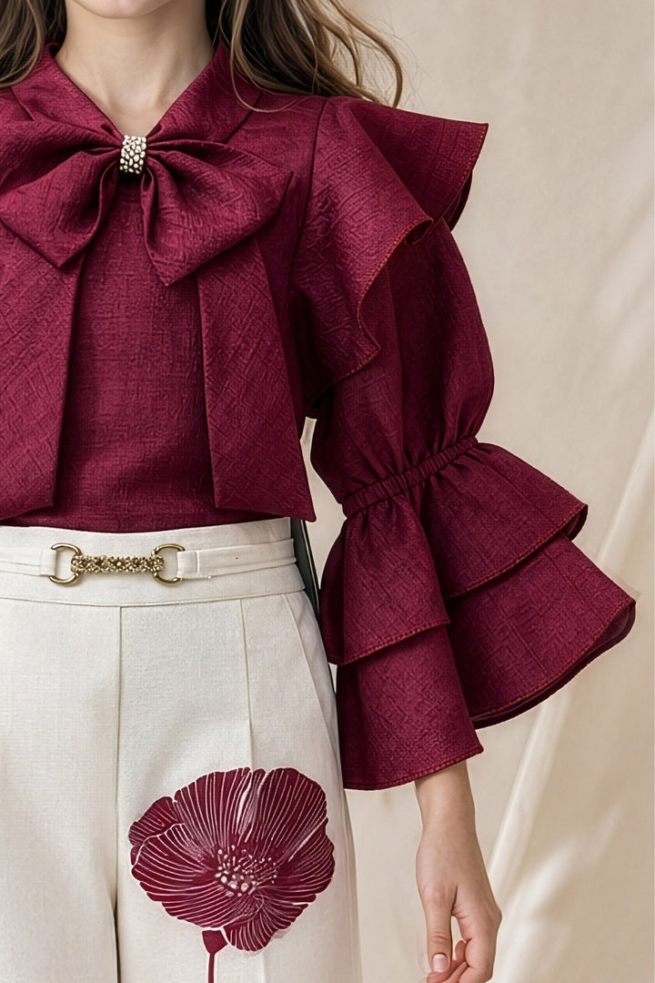 Magenta with Cream Top and Floral Print Palazzo Set for Girls