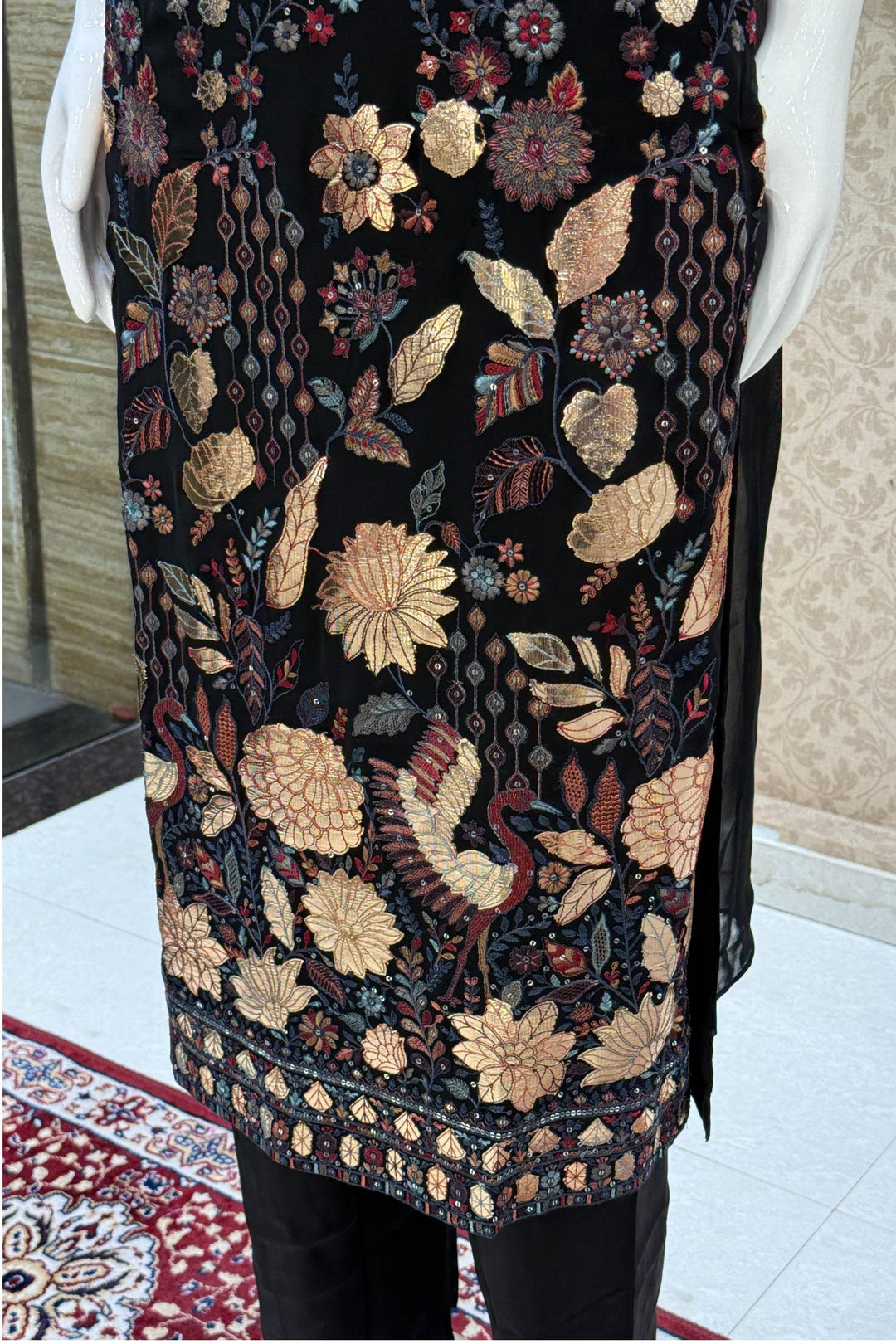 Black Embroidery and Sequins work Straight Cut Salwar Suit