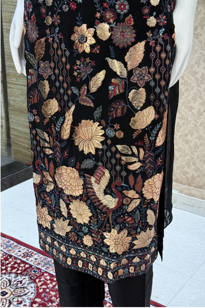 Black Embroidery and Sequins work Straight Cut Salwar Suit