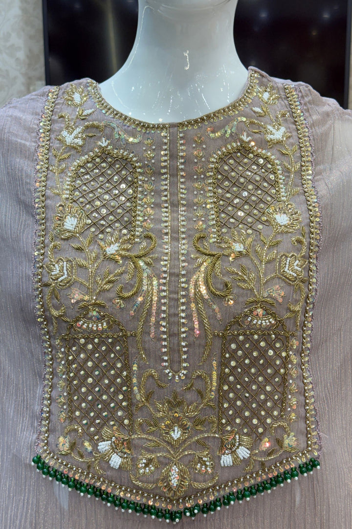 Lilac Indo-Western Styled Beads, Zardozi and Sequins work Palazzo Set