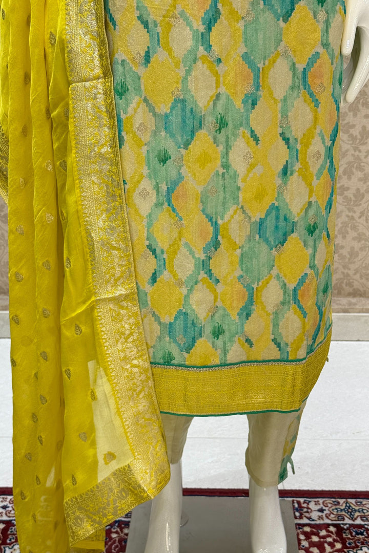 Multicolor Digital Print, Beads, Stone, Zari and Banaras work Straight Cut Salwar Suit