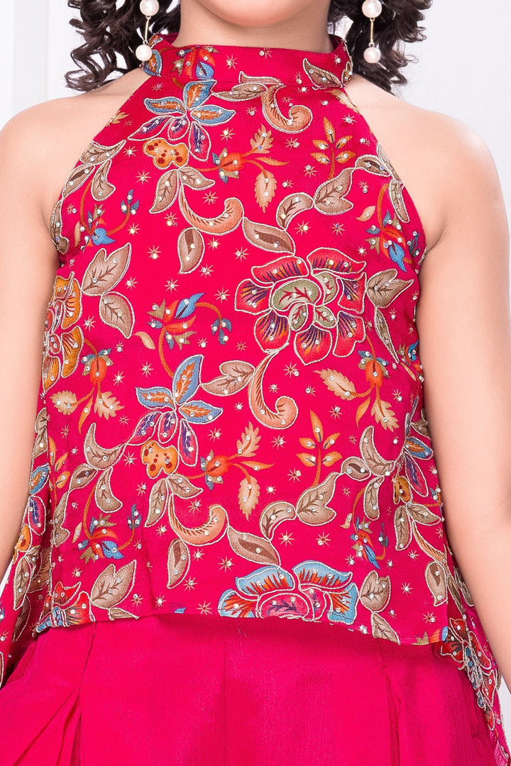 Rani Pink Girls Palazzo Set with Printed Halter Top