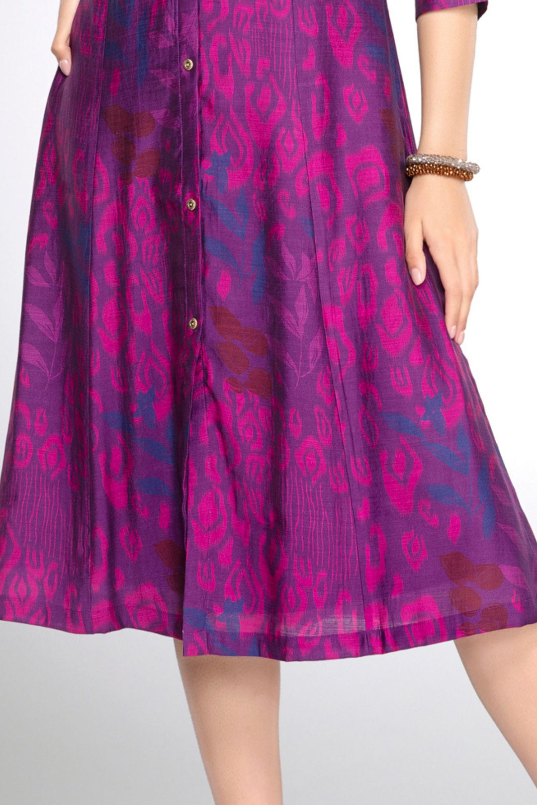 Purple with Digital Print A-line Cut Calf Length Kurti