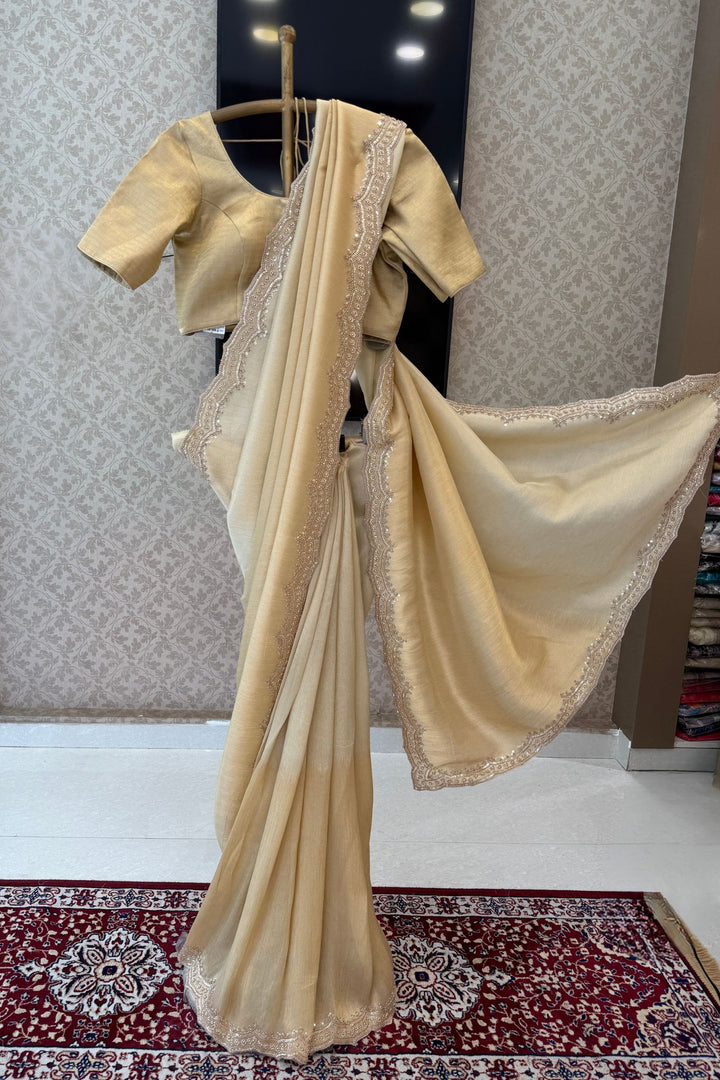 Chiku Saree with Pearl, Zari and Sequins work