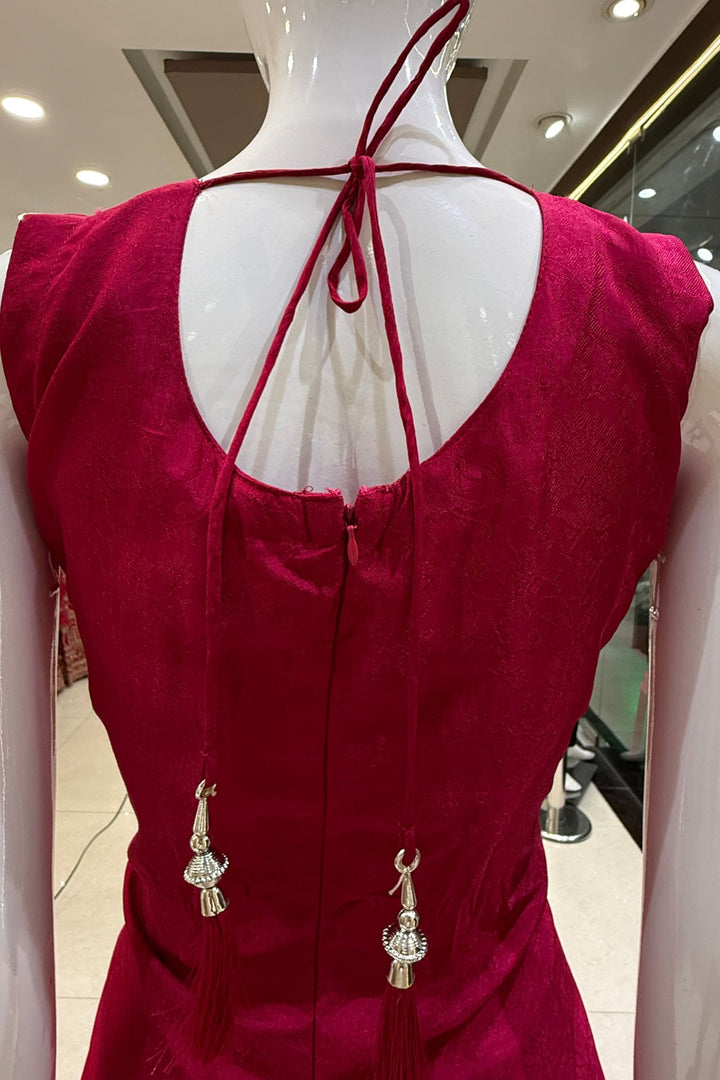 Rani Pink Banaras work Straight Cut Salwar Suit
