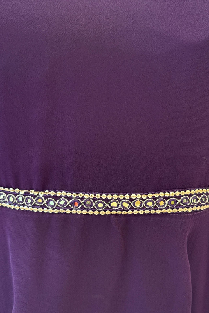 Wine Beads and Sequins work Anarkali Gown with Traditional Banaras work Dupatta