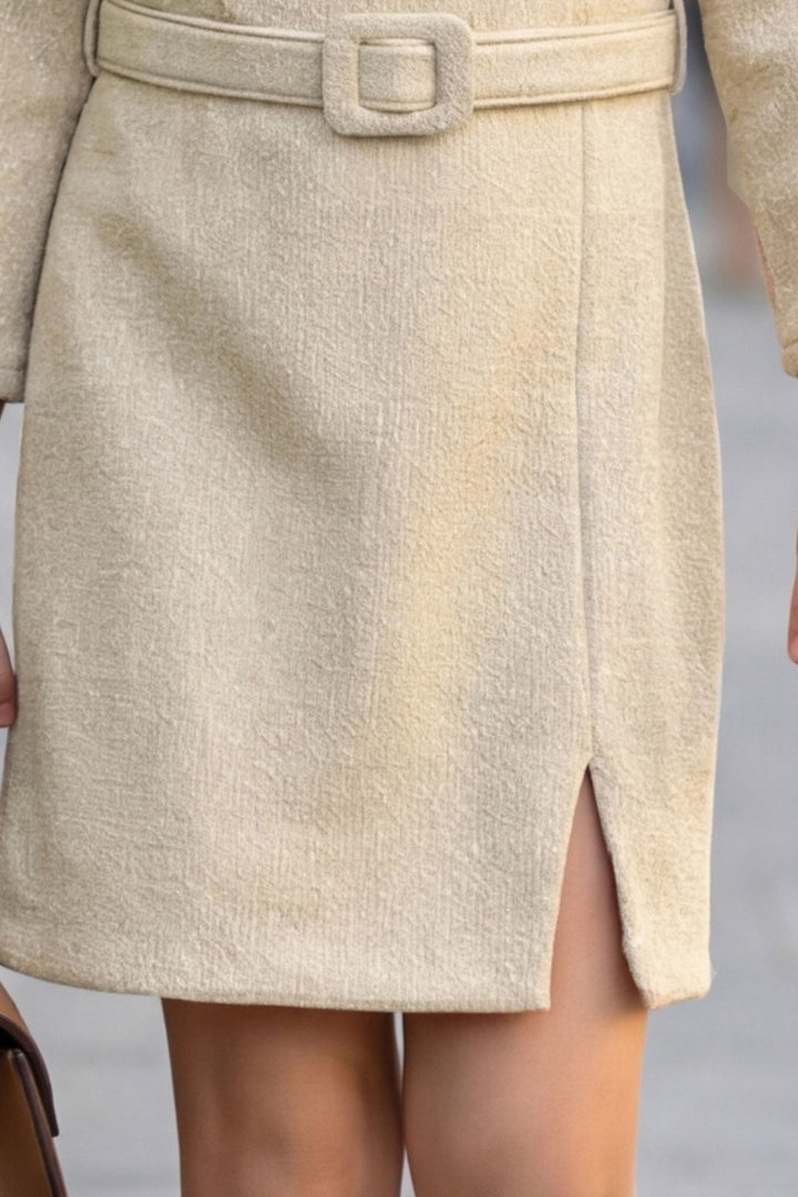 Beige Zari Weaving work Short Frock For Girls with Belt