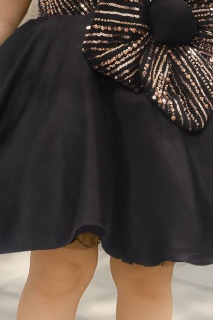 Black Sequins and Beads work Short Partywear Frock for Girls