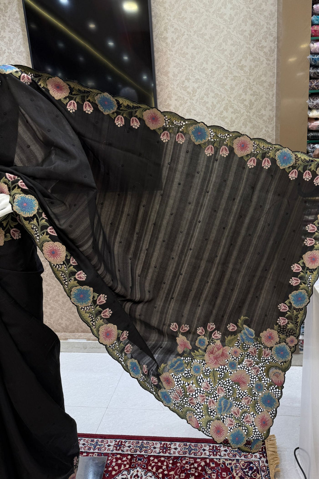 Black Multicolor Embroidery work Saree