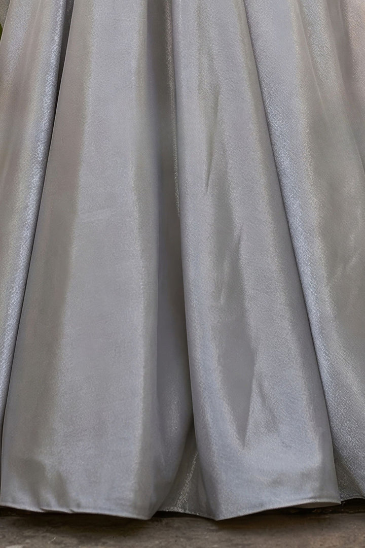 Grey Stone work Long Party Gown for Girls