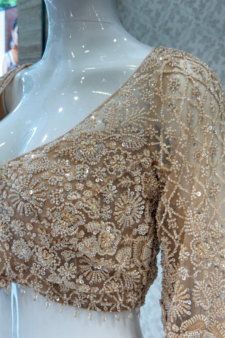 Gold Beads and Sequins work Crop Top Designer Bridal Lehenga