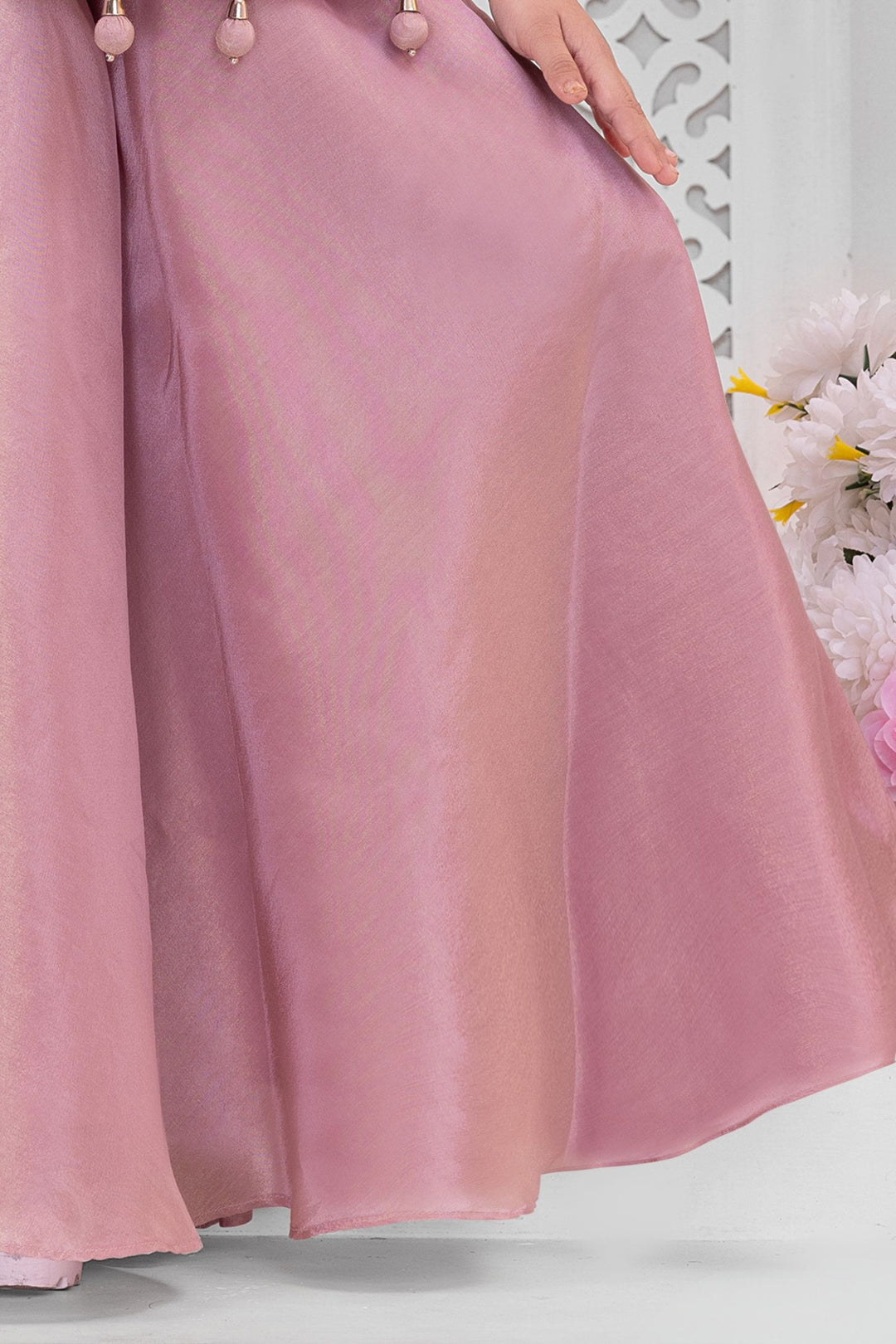 Girls Peach Zardozi, Beads and Zari work Peplum Palazzo Set