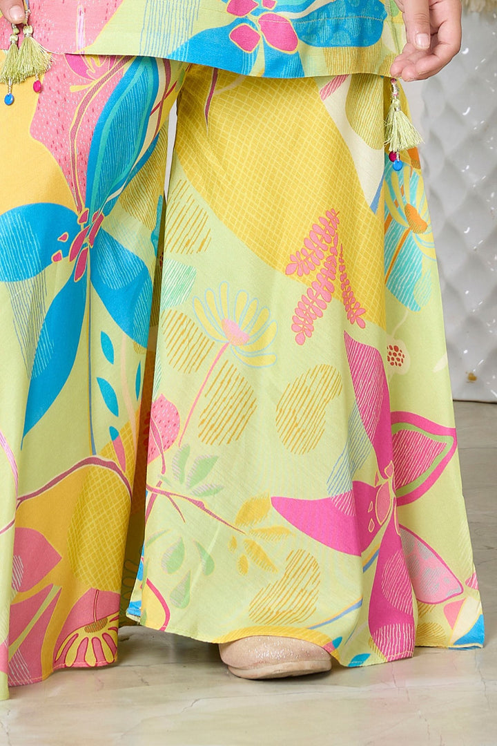 Multicolor Digital Print, Beads, Mirror and Sequins work Palazzo Set for Girls