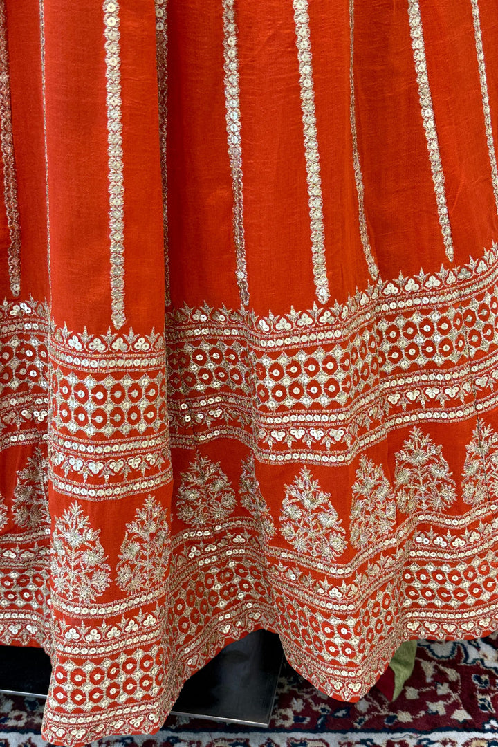 Orange Sequins and Zari work Crop Top Lehenga