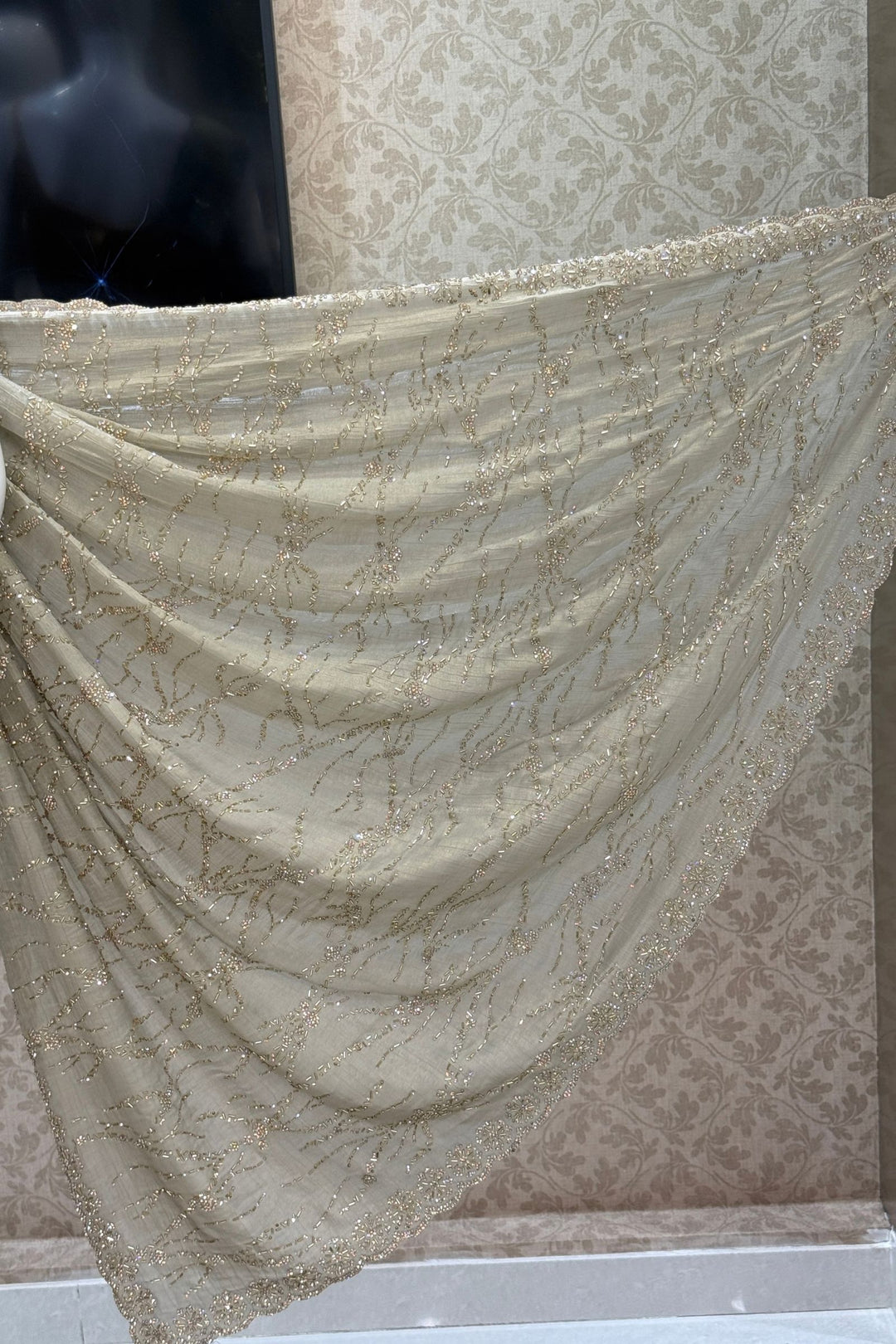 Light Pista Green Saree Featuring Stone and Beads work
