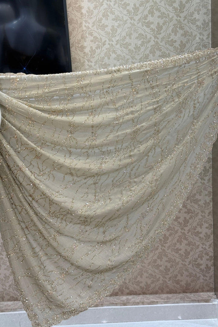 Light Pista Green Saree Featuring Stone and Beads work