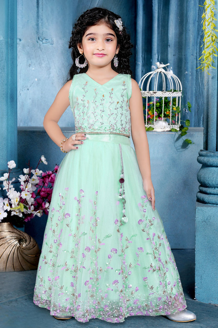 Light Blue Sequins, Beads and Glitter work Lehenga Choli for Girls