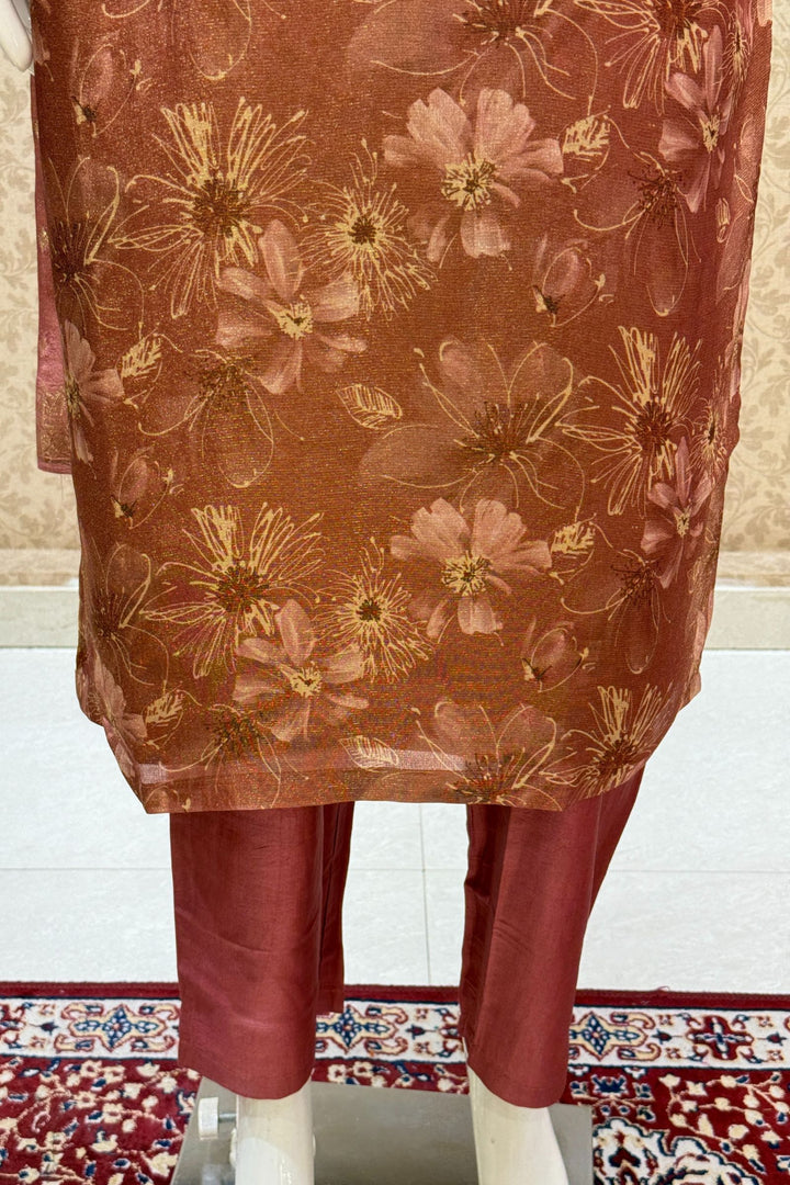 Gajri Pink Mirror, Zardozi and Banaras work with Floral Print Straight Cut Salwar Suit
