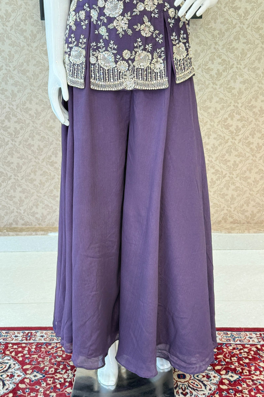Purple Beads, Zari and Sequins work Palazzo Salwar Suit