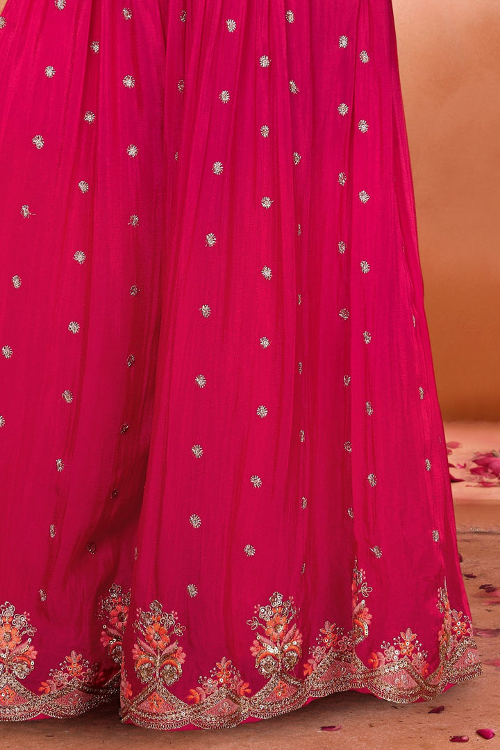 Rani Pink Sequins, Zari, Embroidery and Stone work Poncho Styled Palazzo Set for Girls