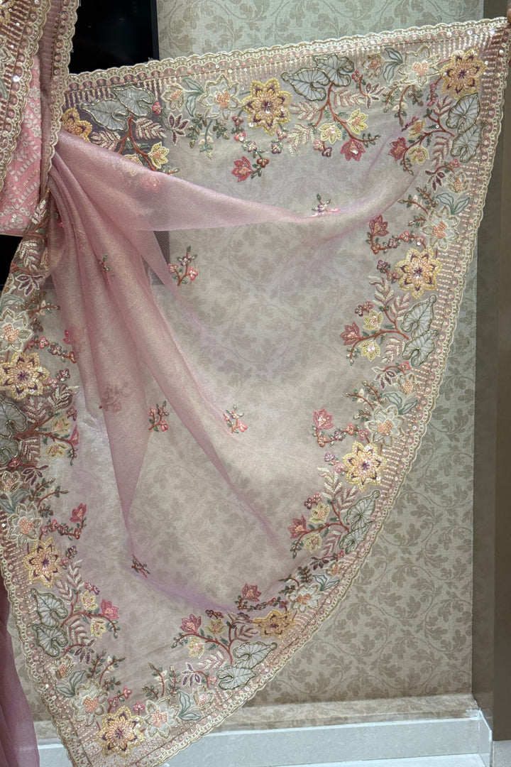 Dusty Pink Saree with Intricate Sequins, Thread, Zari and Beads work