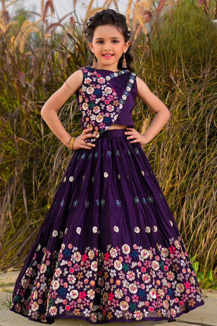 Purple Sequins and Thread work Lehenga Choli for Girls