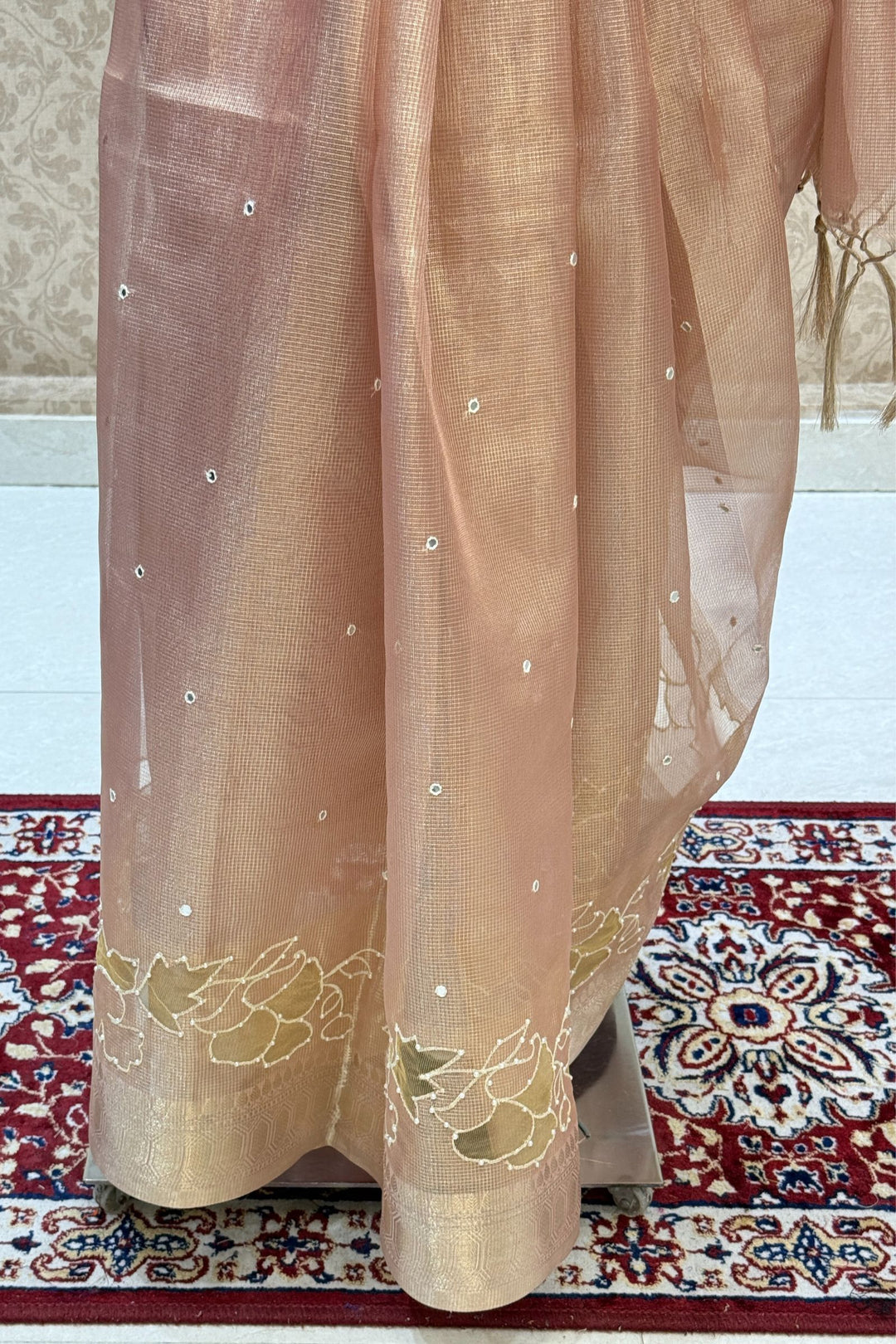 Peach Pearl and Thread work Saree