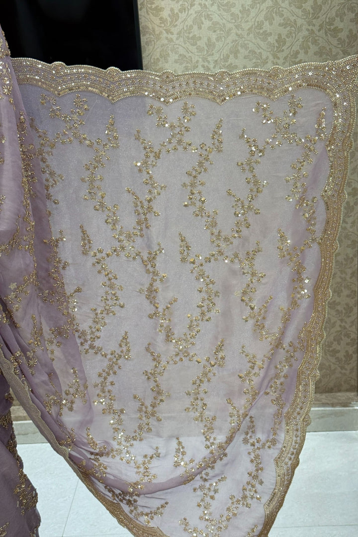 Lavender Sequins, Beads and Zari work Saree