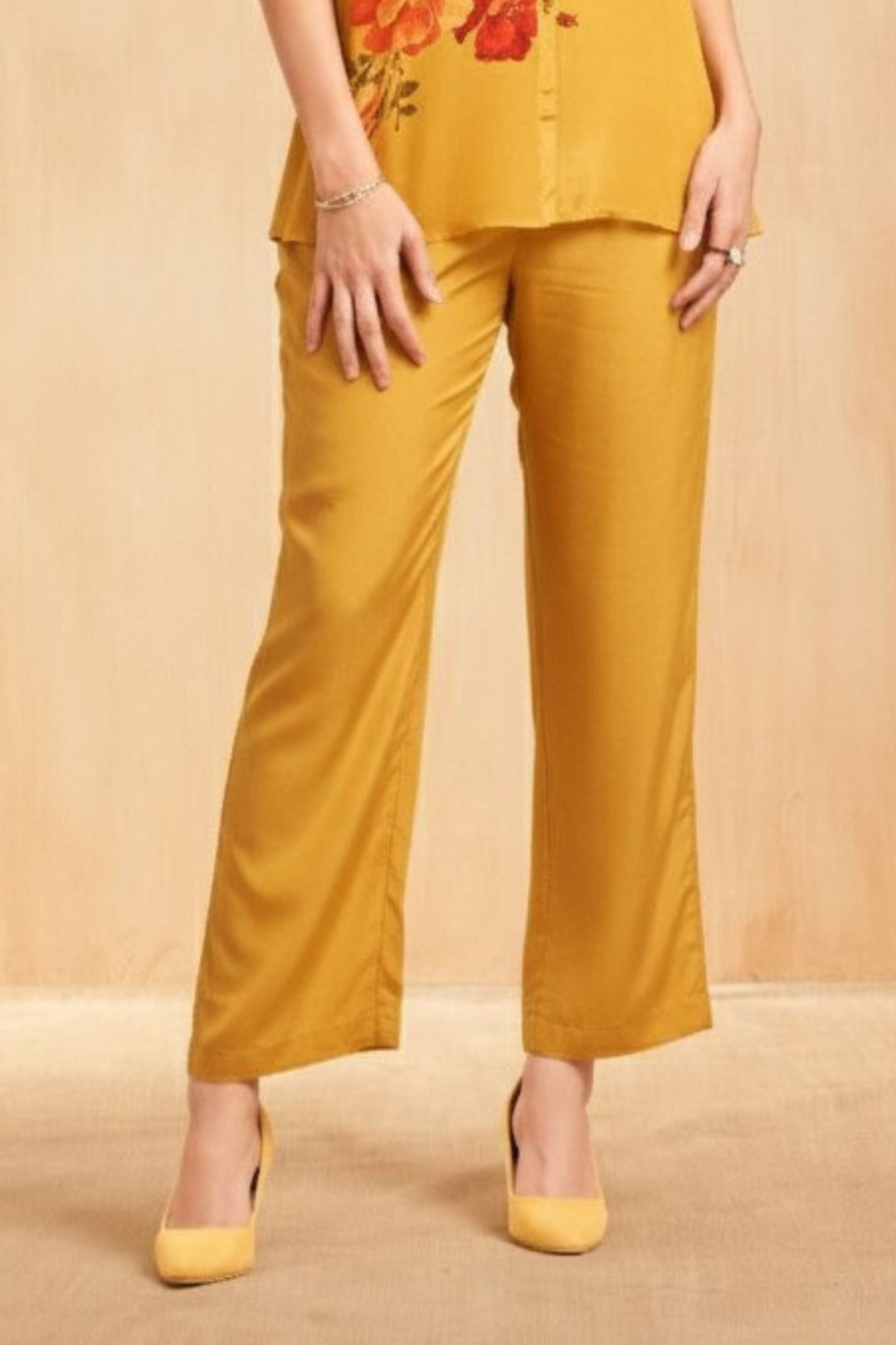 Mustard Sequins work with Floral Print Cord Set