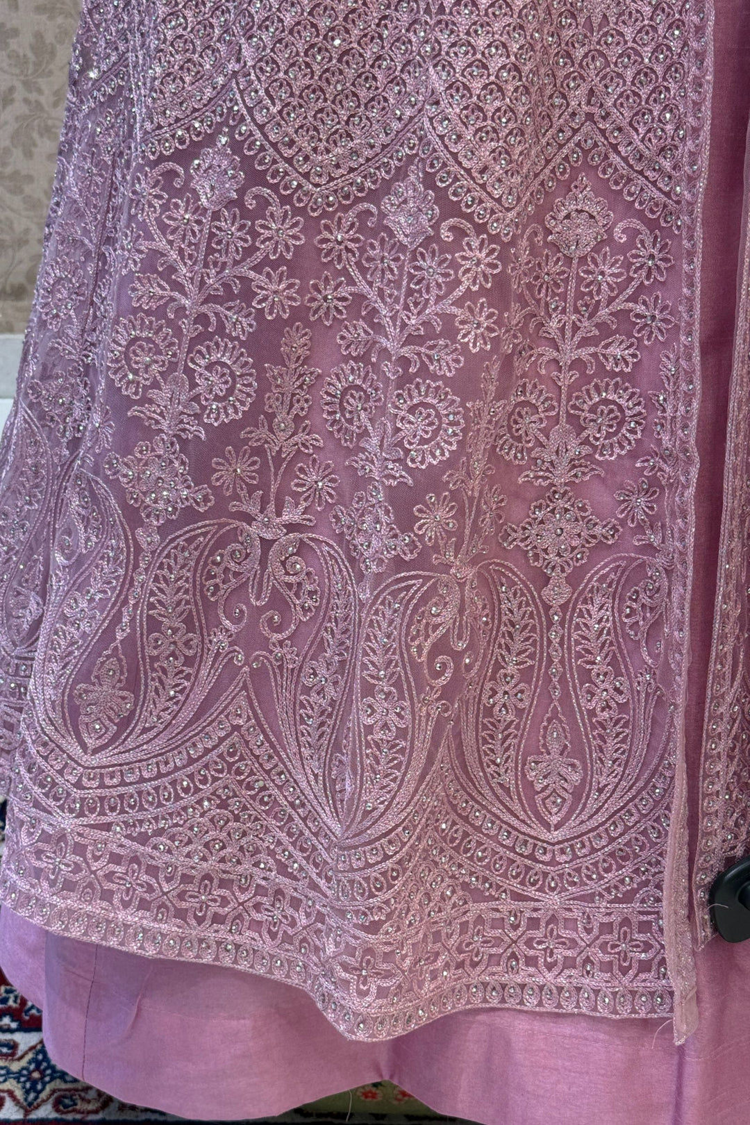 Baby Pink Zari Thread and Stone work Mastani Styled Long Top Lehenga