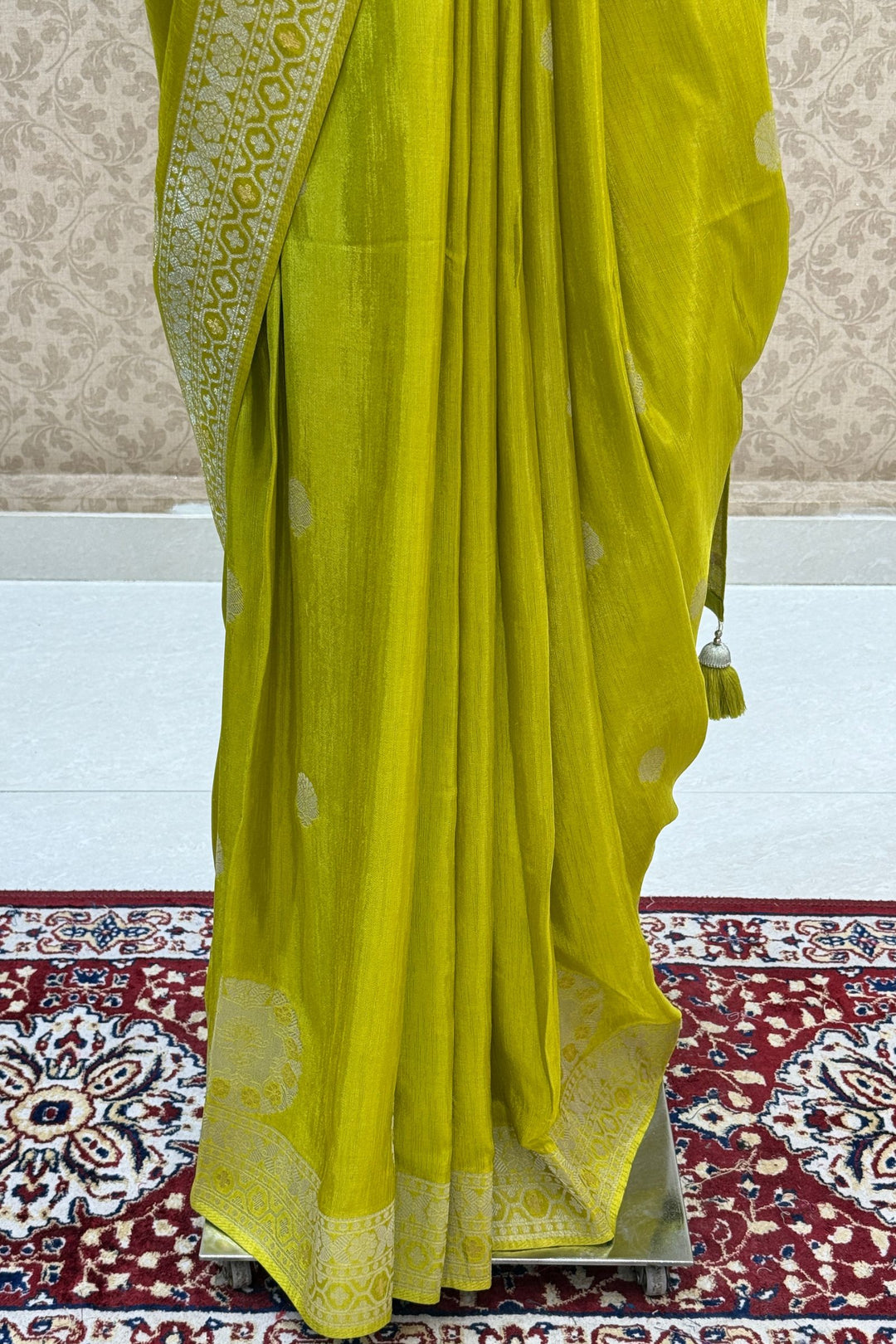 Green Banaras Zari work Saree with Zari and Sequins work Readymade Blouse