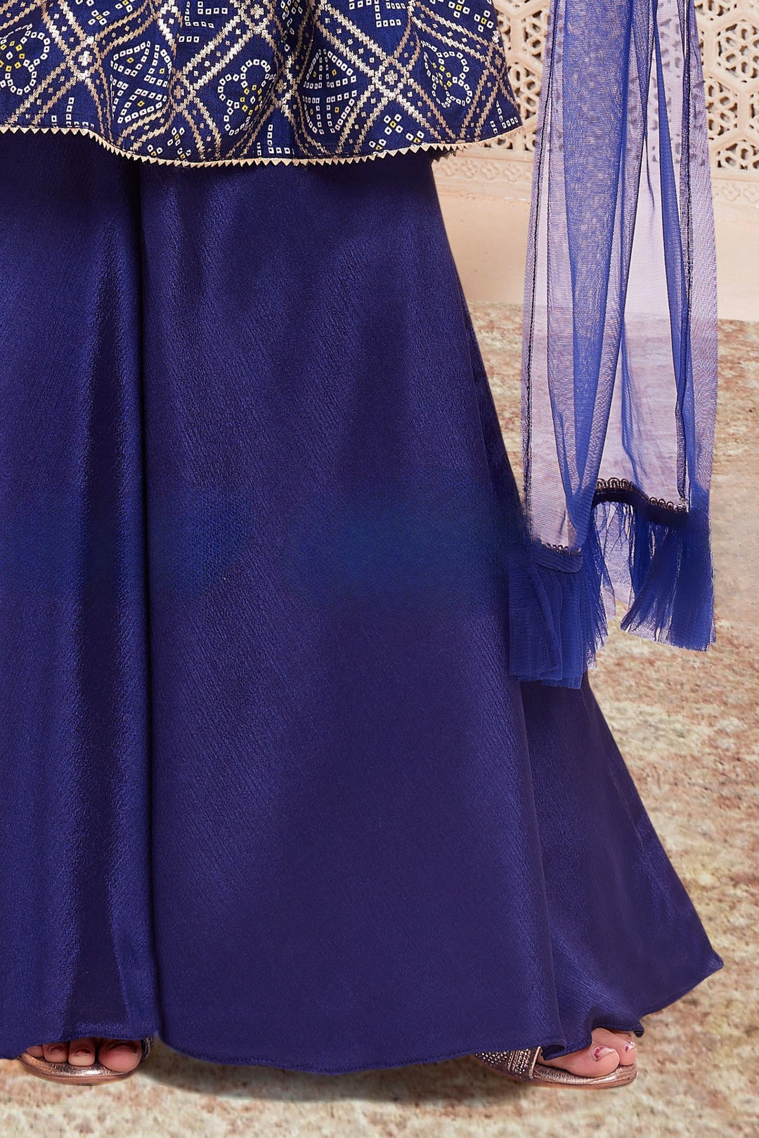 Royal Blue Sequins, Zari and Mirror work Peplum Styled Palazzo Suit Set for Girls
