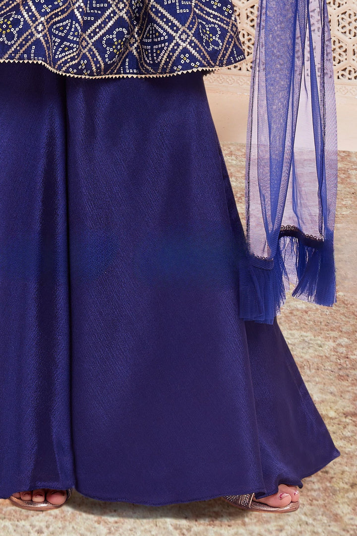 Royal Blue Sequins, Zari and Mirror work Peplum Styled Palazzo Suit Set for Girls