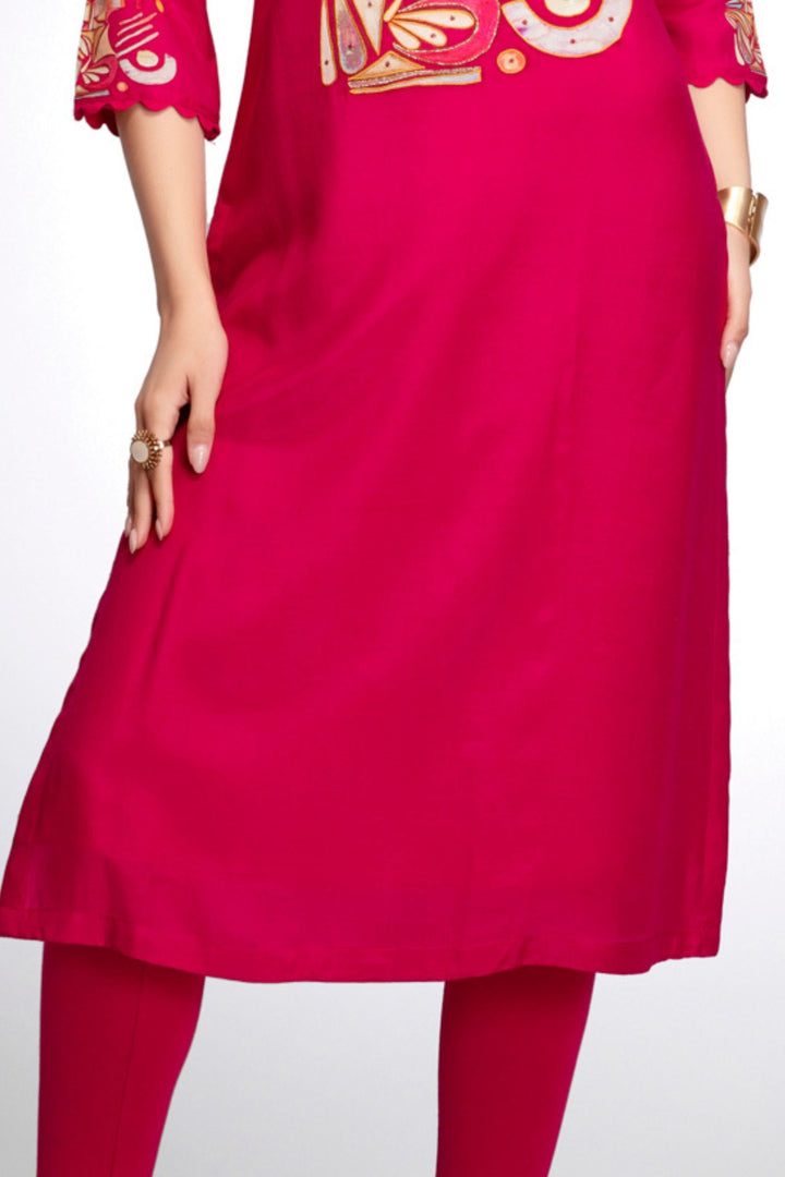 Pink Stone, Zari and Thread work with Digital Print Calf Length Kurti