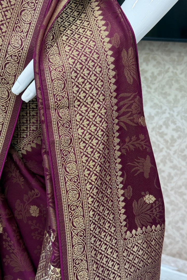 Wine Banaras Zari work Saree