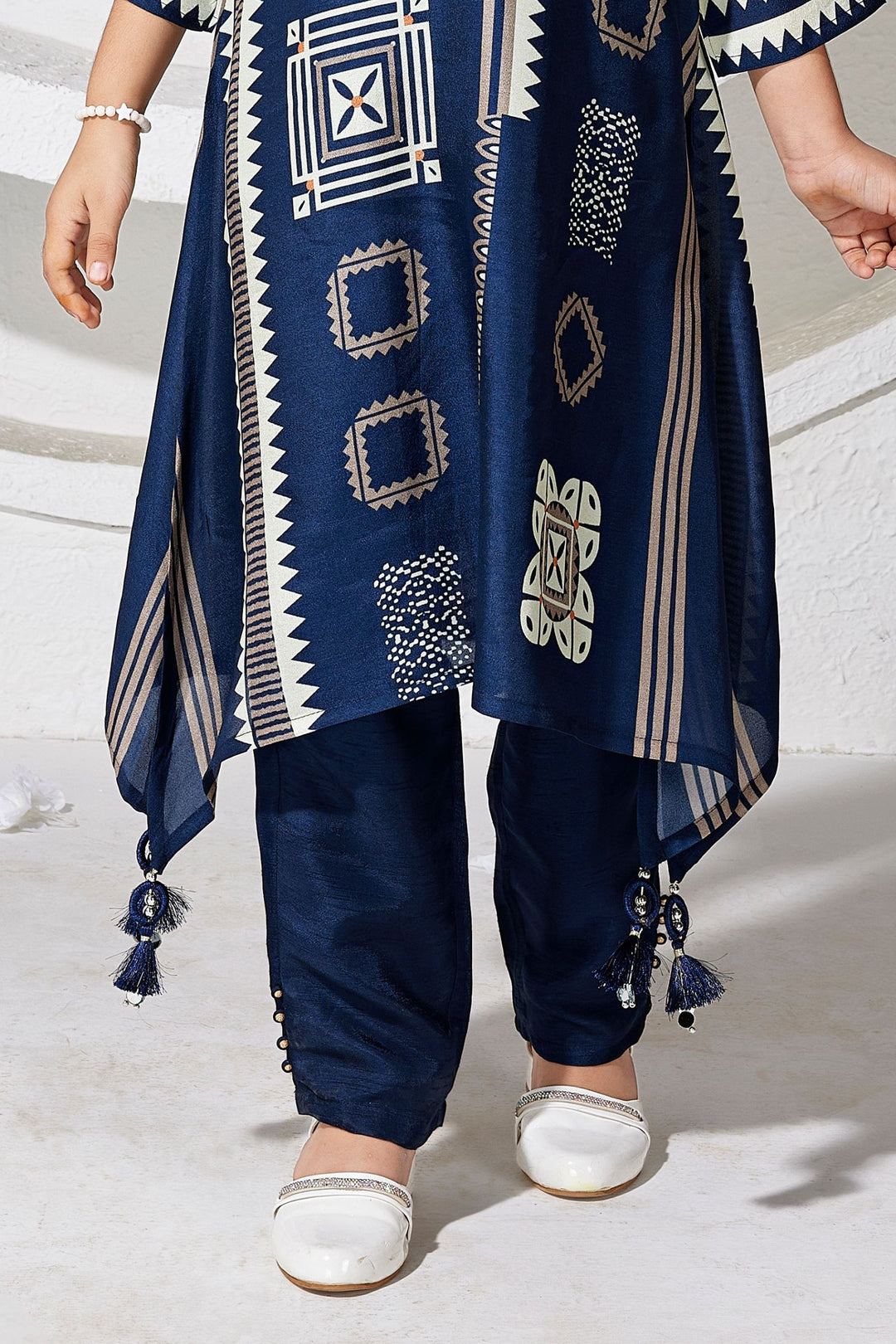 Navy Blue Digital Print A-Line Cut Salwar Suit for Girls