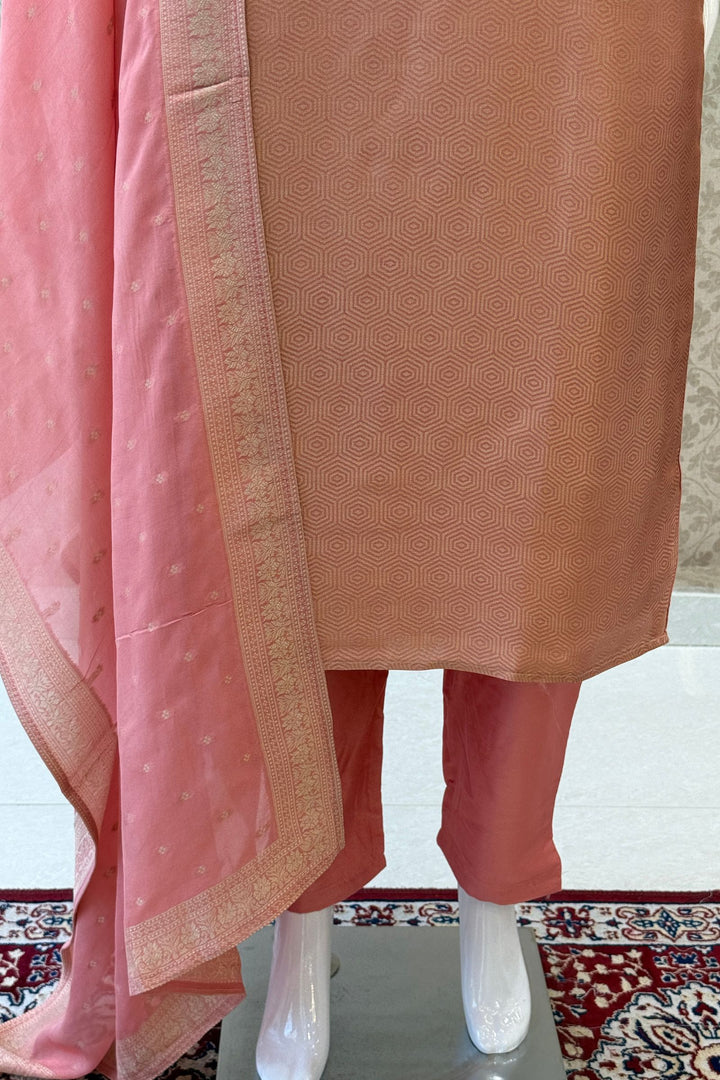 Peach Zardozi, Sequins, Stone, Zari, Banaras and Beads work Straight Cut Salwar Suit