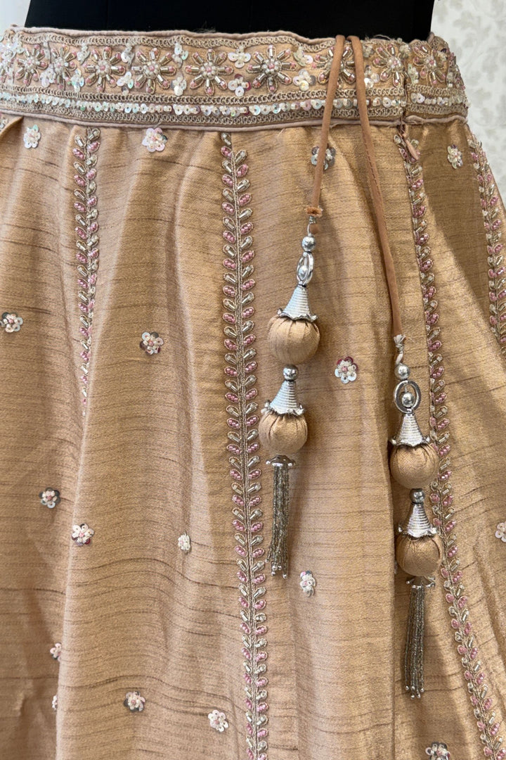 Fawn Designer Bridal Lehenga Intricate Zari, Sequins and Beads work