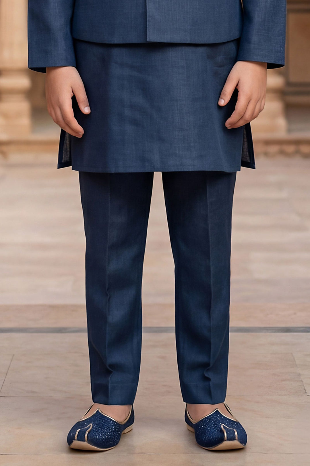 Dark Blue Zardozi work Waist Coat Kurta Set for Boys