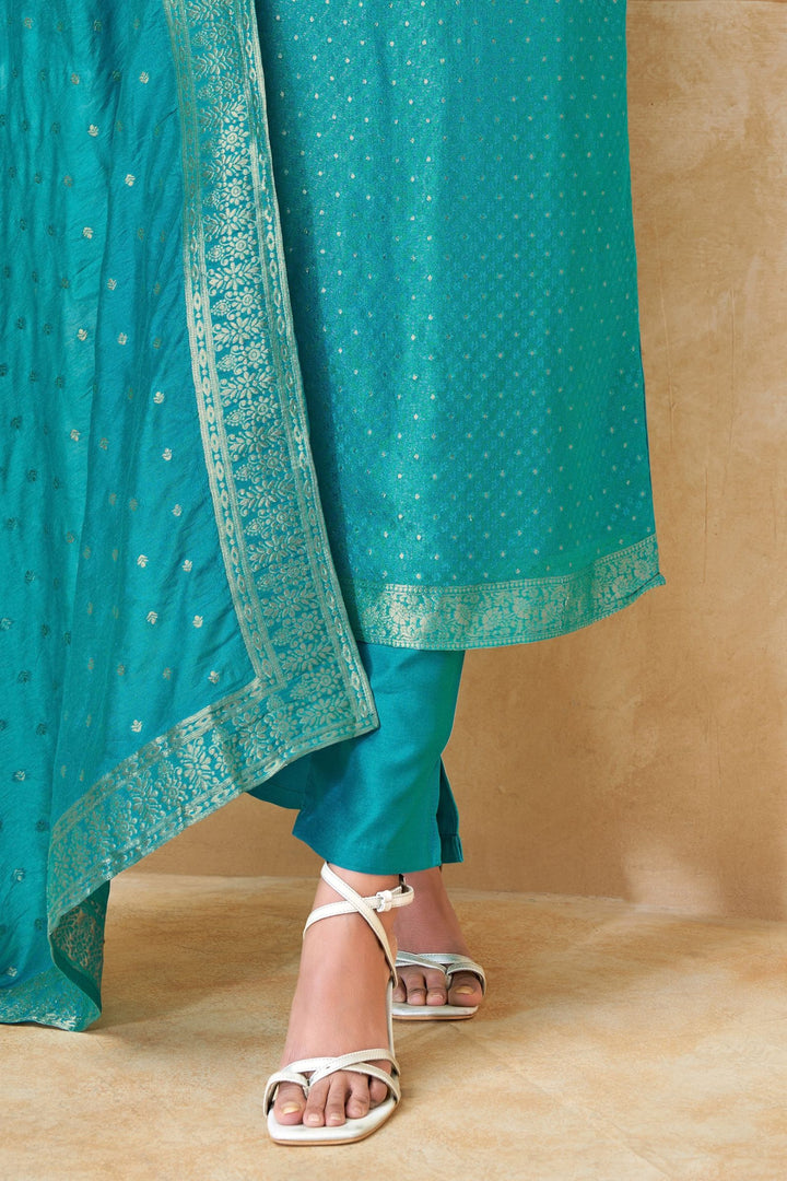 Sky Blue Banaras work Straight Cut Salwar Suit